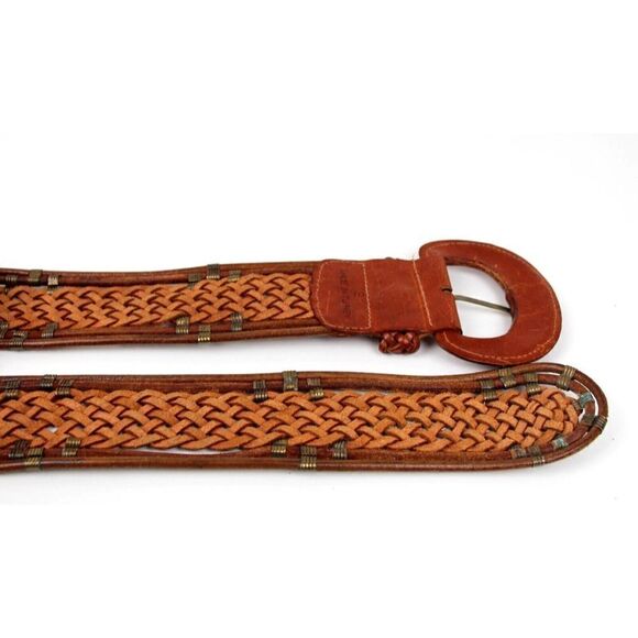 BRAIDED WOVEN TAN BROWN GENUINE LEATHER 2.25"Wd WIDE WOMEN'S BELT Sz S (B6 - Picture 12 of 12